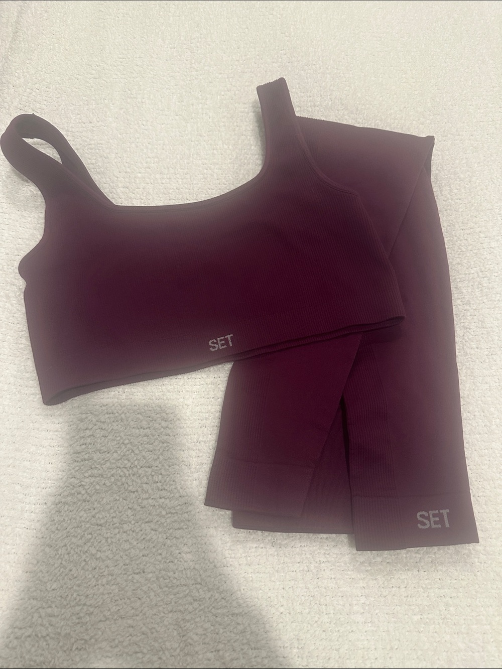 SET Active  Ribbed Scoop Sports Bra & Legging Set in Deep Burgundy